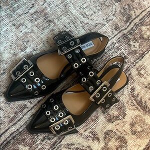 Steve Madden Black Flats with Silver Buckles